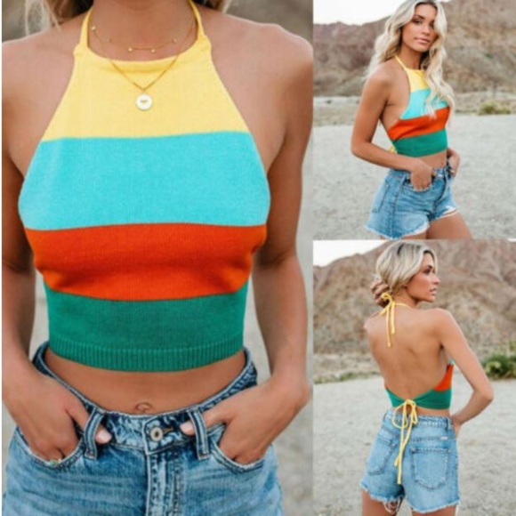 Cute4less2012 Tops - 🌞 Crocheted Yellow Blue & Orange Tie Back Tank